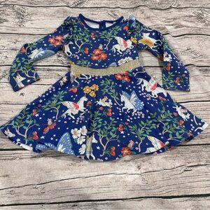 Mini Boden Blue Unicorn and Pegasus Print Kids Circle Dress Size 2t/3t